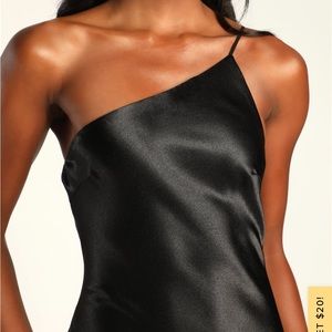 Lulu’s Forever Begins Now Black Satin One-Shoulder Maxi Dress